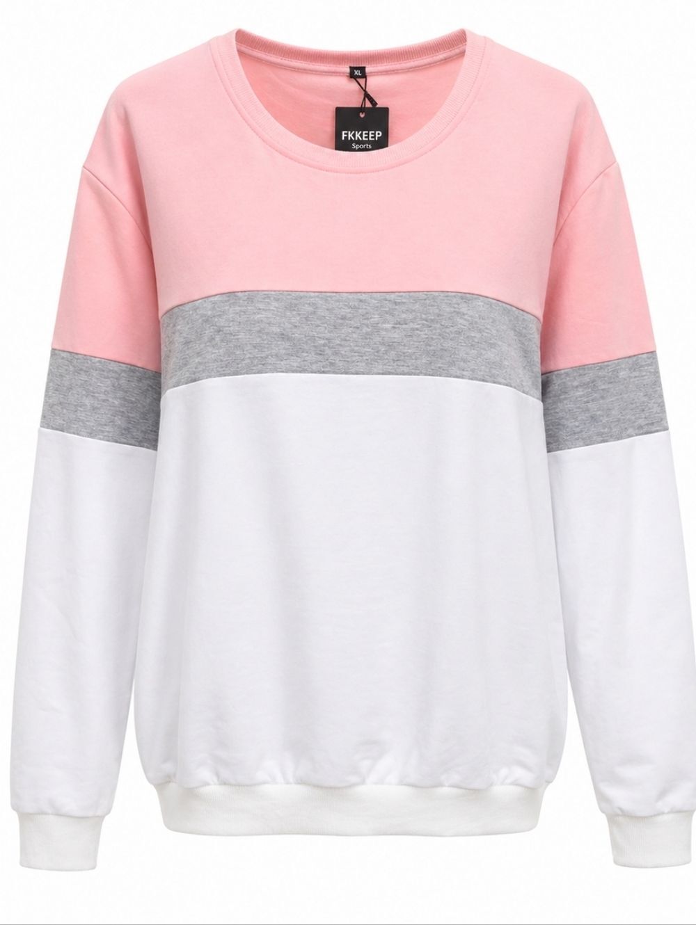 FKKEEP Sports Women’s XL Colorblock Sweatshirt Top Pink Gray White NWT Stretch